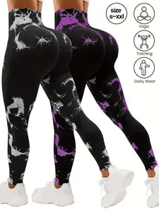 2 Pack Tie Dye High Waisted Workout Leggings for Women, Rear Lifting Tummy Control Yoga Gym Athletic Pants high waist squat proof compression tights