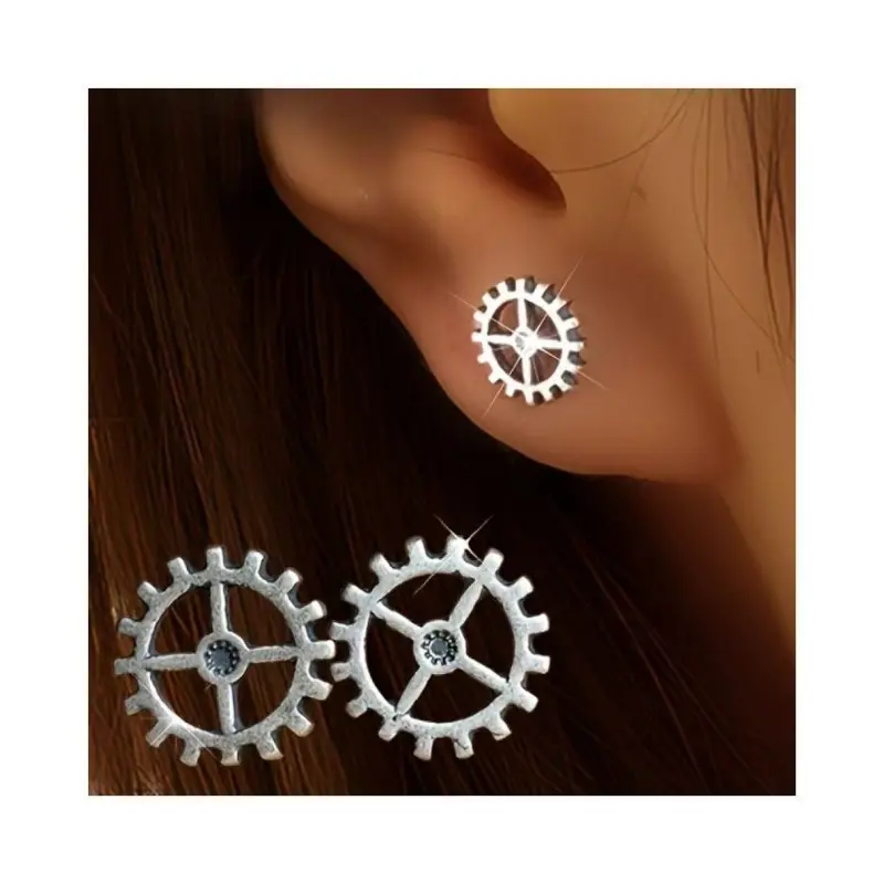 1pair steam gear design earrings, perfect for a retro Gothic steampunk Halloween party, a beautiful holiday gift