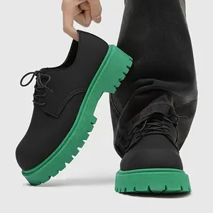 UYCEKK Men'S Retro Casual Sneakers| Black Faux Lace-up Shoes with Bright Green Rubber Soles, Comfortable Round Toe Design, Suitable for Casual Outfits, Weddings, and All Seasons| Durable Rubber Sole, Retro Style, Low Top