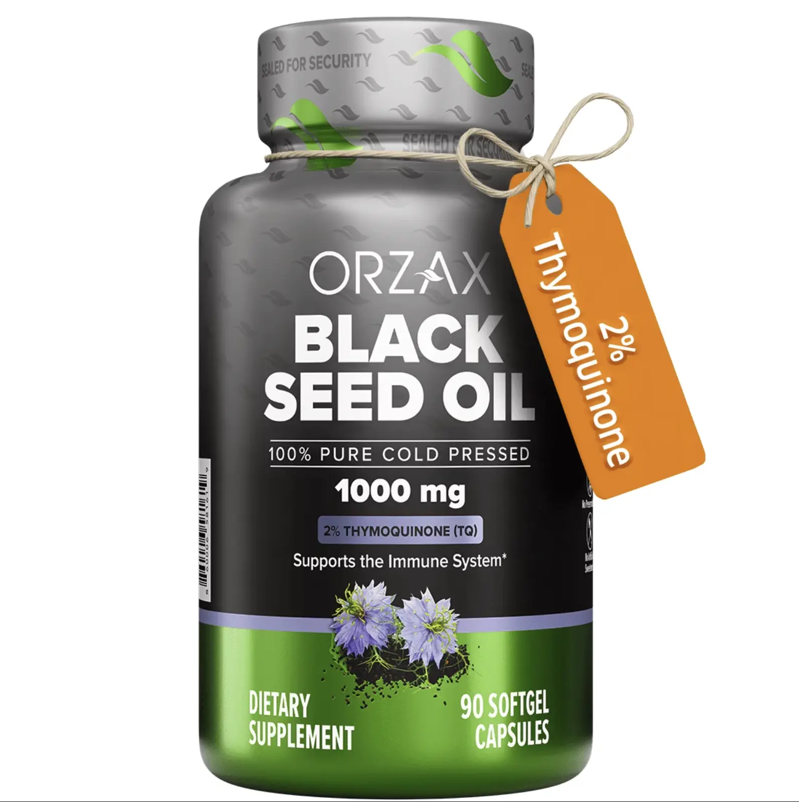 ORZAX Black Seed Oil Cold Pressed 100% Pure - 1000mg Softgel Capsules with 2% Thymoquinone for Immune, Hair & Skin Health - Rich in Omega 3,6,9 Healthcare Supplement Natural Lifestyle Supplements