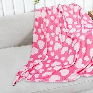 Valentine Fuzzy Blanket Pink Love Heart Throw Blanket Polka Dots Heart Pattern Decorative Soft Cozy Flannel Blanket For Home Bed Sofa Couch Chair Gift