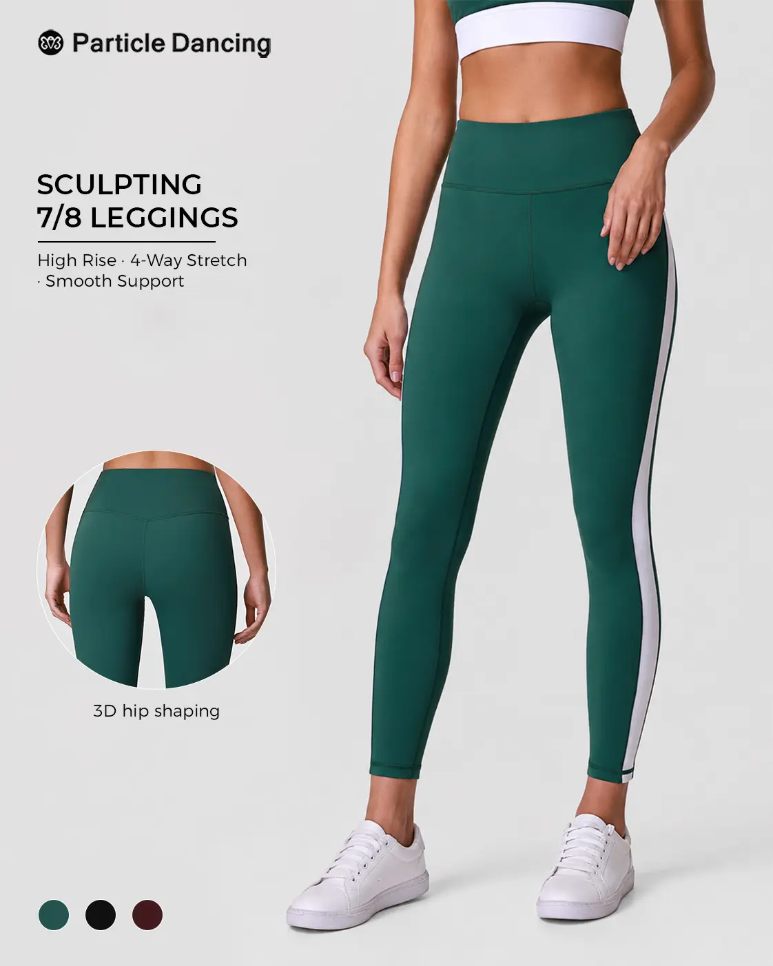 Women’s High Waisted Yoga Leggings, 7/8 Length Workout Pants with Side Stripe, Soft Stretch Tummy Control Leggings for Pilates, Gym, Running and Everyday Activewear