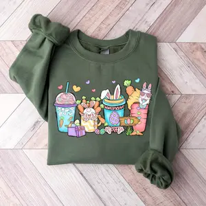 Easter Coffee Latte Sweatshirt, Womens Coffee Lover Shirt, Teacher Holiday Shirt, Cute Bunny Sweatshirt, Happy Easter Day Gift Y
