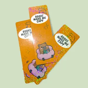 Cute Capybara Bookmark Sparkly Dot Glitter Finish Books Make Me Capy 2x6 Inches Adorable Capybara Design for Book Lovers