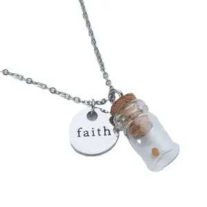 Stainless Steel Mustard Seed in a Bottle Necklace with Faith Pendant Minimalist Chain High-Quality Durable Modern Aesthetic