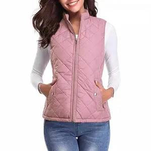 European and American women's cotton vest 2025 new quilted stand collar zipper pocket warm cotton vest