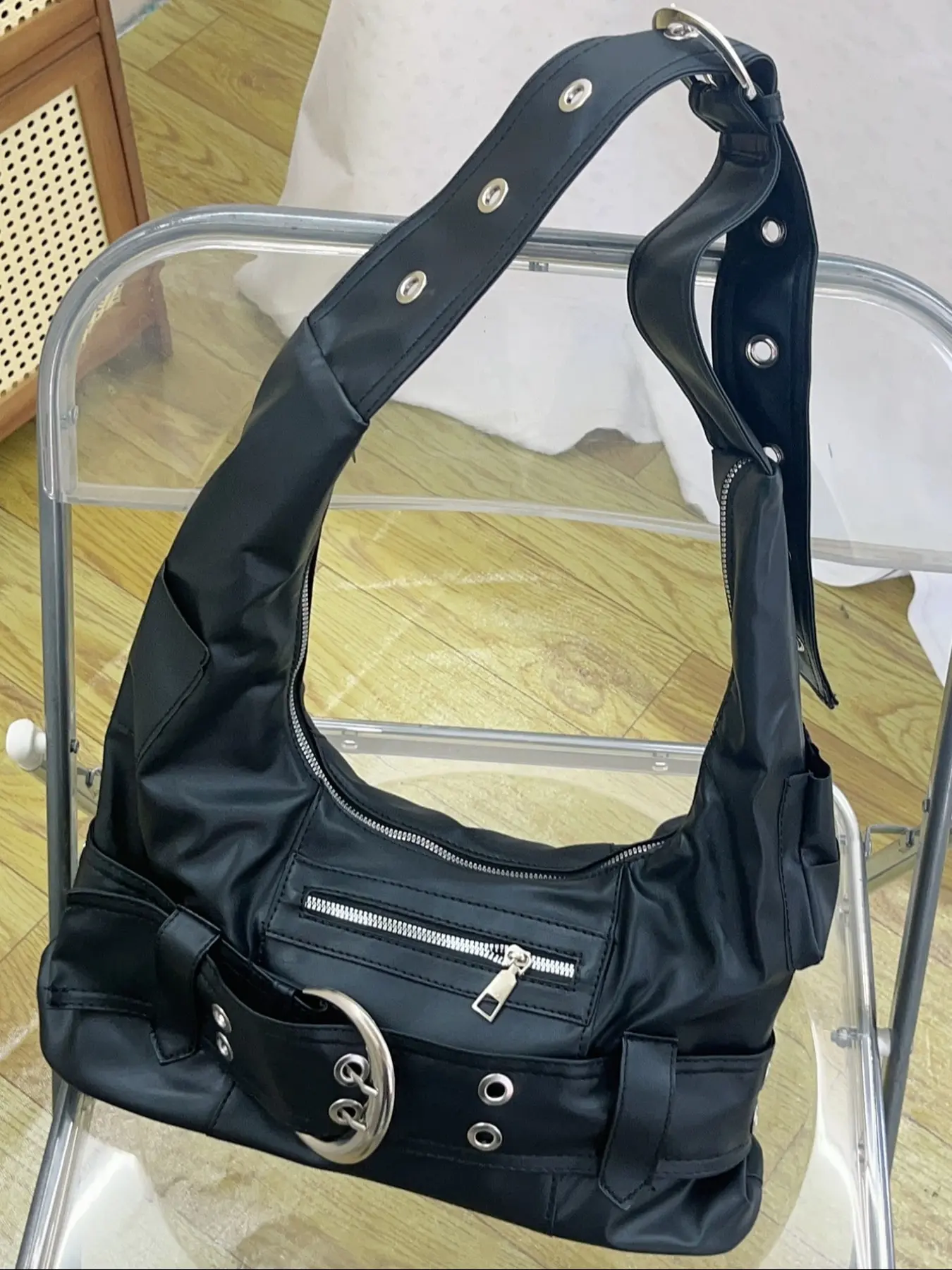 Y2K Style Vintage Leather Shoulder Bag, Dual Color Design with 