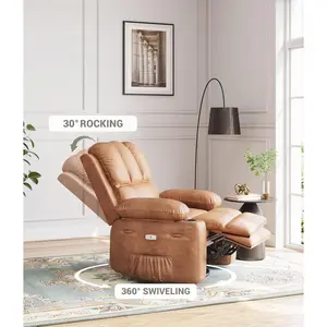 Electric Recliner Chair with Massage and Heat, Power Swivel Rocking Recliner with USB Port, Cup Holders & Side Pocket for Living Room Nursery Bedroom,summervibes