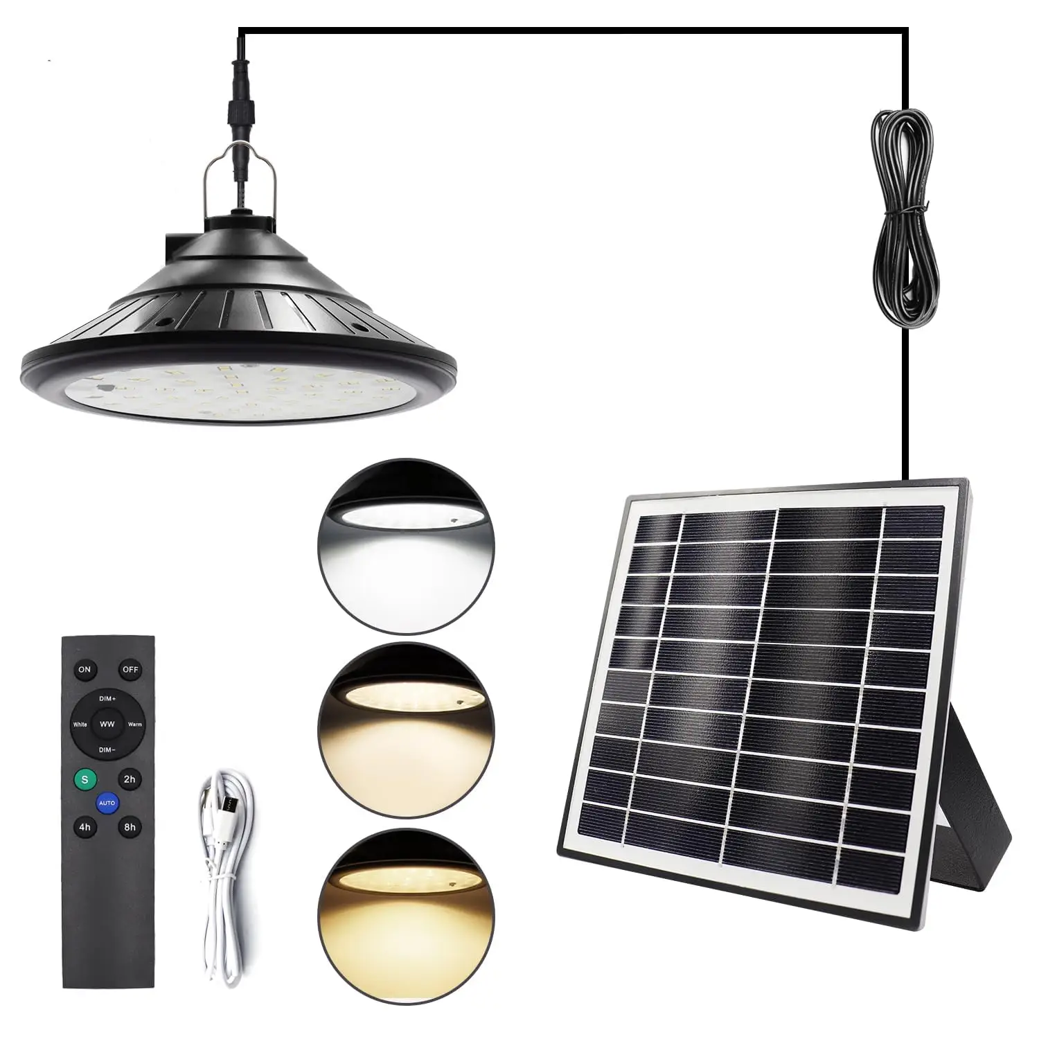 Solar Pendant Light, 4 Modes 120° Adjustable Solar Barn Lights Gazebo Lights, 16.4FT IP65 Waterproof Solar Shed Light Indoor Outdoor for Barn, Gazebo,