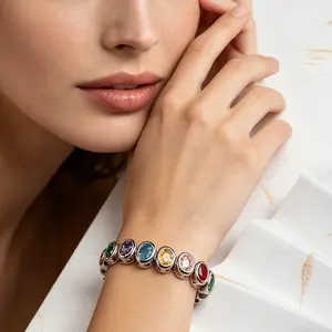Colorful Zirconia Bracelet |     Fade-Resistant Silver Jewelry, Light Luxury Unique Crystal Bracelet, Fashion Hand Accessory