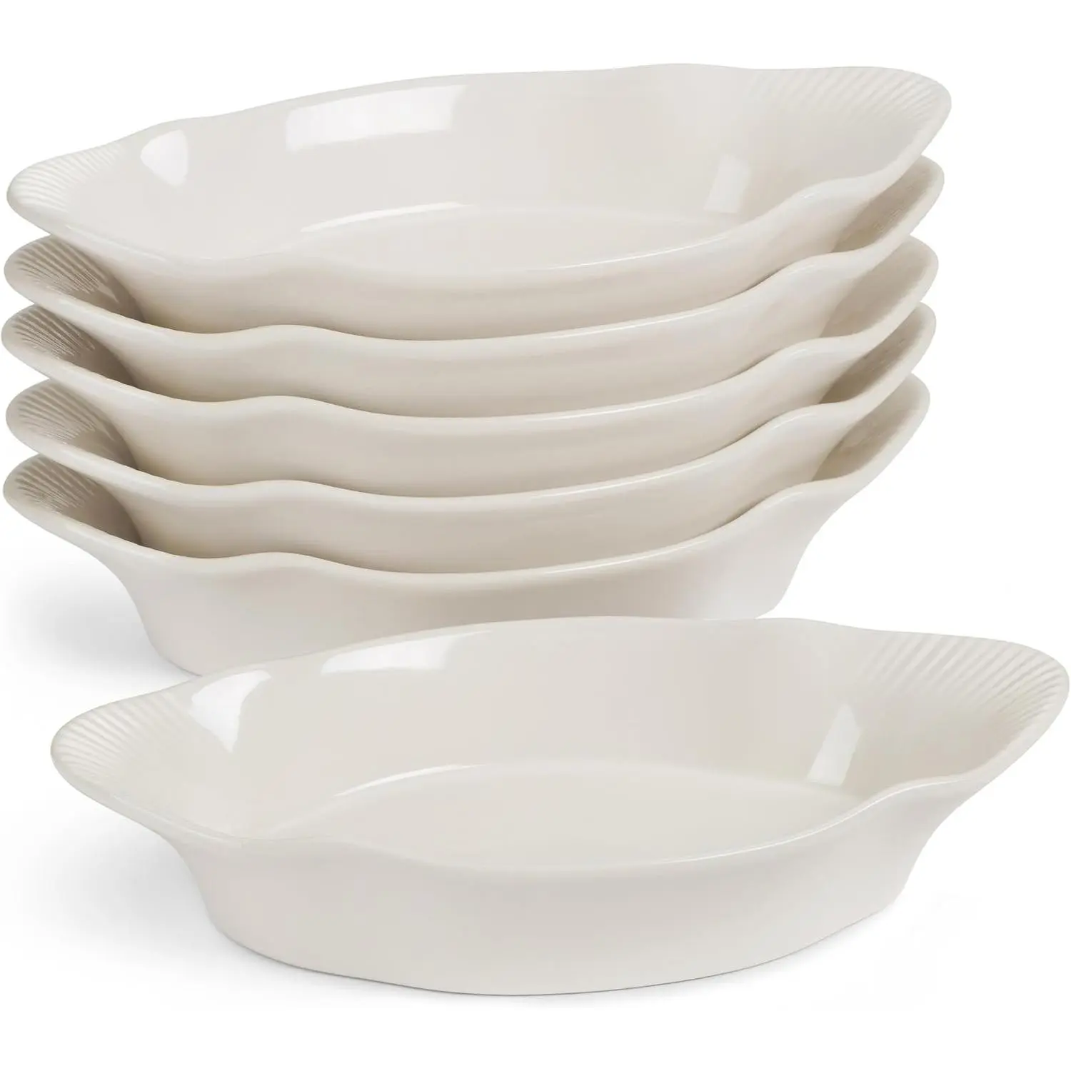 Au Gratin Baking Dishes, by , Mini Casserole Dish, Set of 6, for Banana Split, Oven and Microwave Safe, Dishwasher Safe, Ceramic Dishes, Lasagna & Cobblers, Individual Serving, 12 oz ()