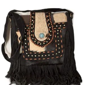 Marlene Women's Suede Purse with Intricate Front Snap Over Flap and Fringe Detail