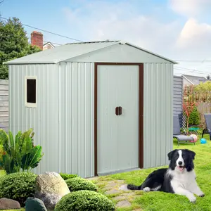 6x5 FT Outdoor Storage Shed, Metal Garden Shed with Frame Floor, Outside Tool Shed with Lockable Sliding Doors, Waterproof Storage Building with Sloped Roof for Backyard, Patio, Lawn, White