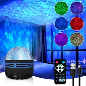 Summer Sales USB Powered Water Pattern Projector Night Light, Wave 7 Color Changing Night Lamp Projector With Remote Control, Decorative Ambient Light For Bedroom, Summer Party, Furniture, Desk Gift For Family