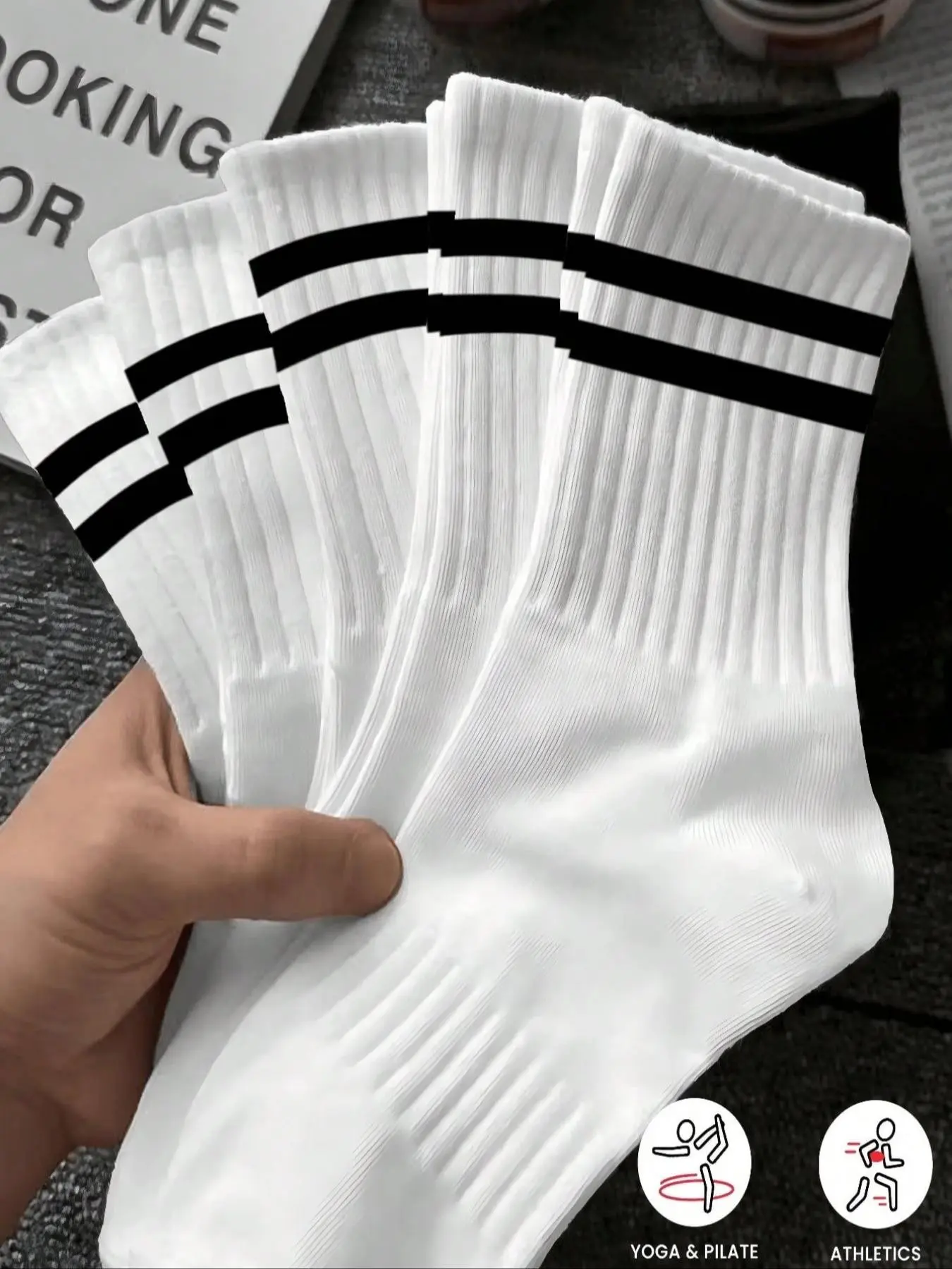 6 Pairs Men's Sporty High-Cut Socks, Striped Mid-Calf Socks, Campus Teen Versatile Long Socks, Comfortable Soft Skin-Friendly, Daily Wear, Athletic Socks, Sports Socks