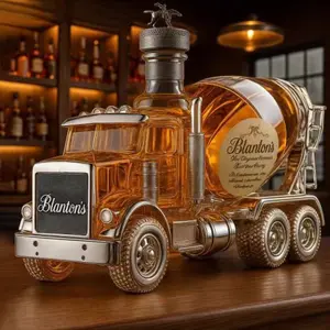 Creative Cement Mixer Truck Shaped Whiskey Decanter, 350ML Handmade Glass Liquor Bottle, Perfect for Whiskey, Bourbon, Vodka