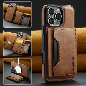 Magnetic Faux Leather 2-in-1 Detachable Wallet Case - Designed for iPhone Models 16, 15, 14, 13, and 12 Pro Max Plus - Includes Flip Cover, Wireless Charging Stand, Eight Card Slots, and RFID Protection