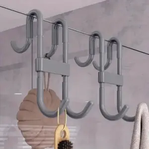 2pcs Rust Resistant Plastic Shower Door Hooks, Multifunctional Strong Bearing Hangers for Clothes & Coats, Bathroom Glass Door Accessories
