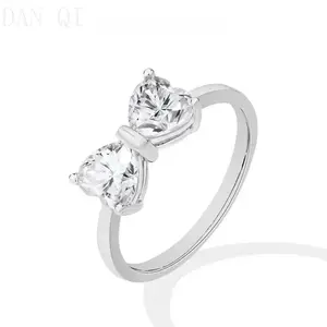 Classic Color Heart Cut 1.6CT Synthetic Moissanite Ring for Women 925 Silver Engagement Wedding Jewelry Gift bejeweled ring silver bow knot