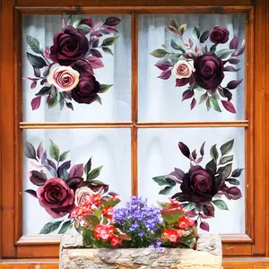 Rose Pattern Window Sticker, 8 Counts/set Double Sided Window Decal, Decorative Sticker for Home Living Room Bedroom Window, Ornaments