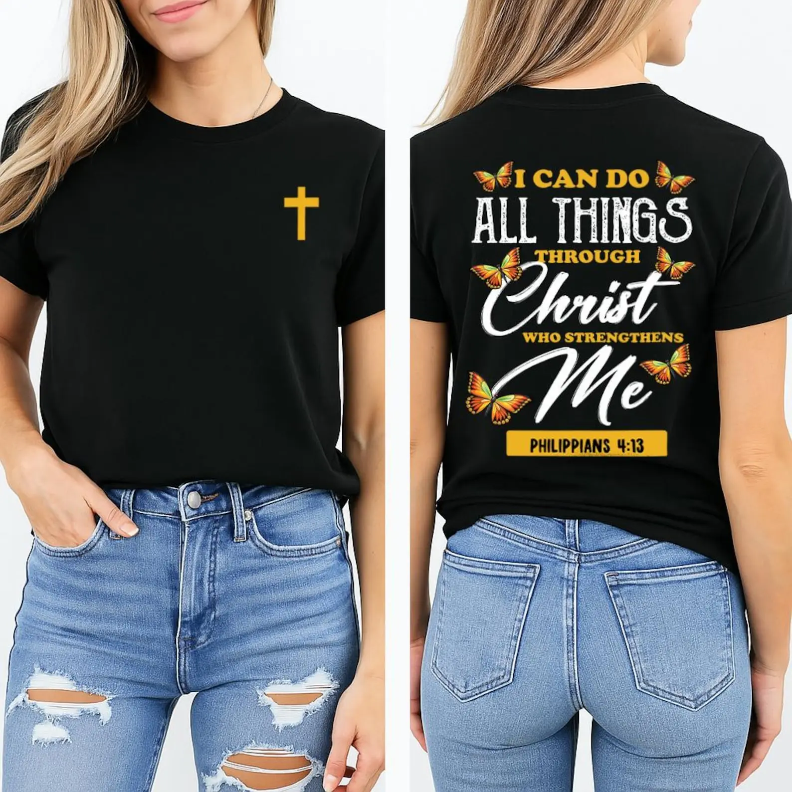 I Can Do All Things Through Christ" T-Shirt — Religious Faith & Jesus-on-the-Cross Theme: Christian Inspirational T-Shirt