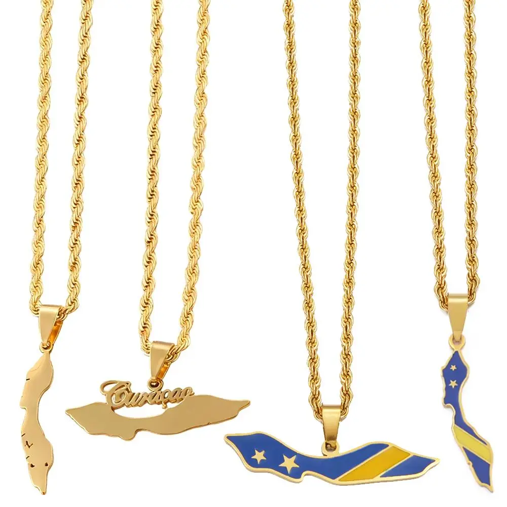 Anniyo (1 Piece) Curacao Pendant Twisted Chain Necklace for Women Men Stainless Steel Jewelry #623262