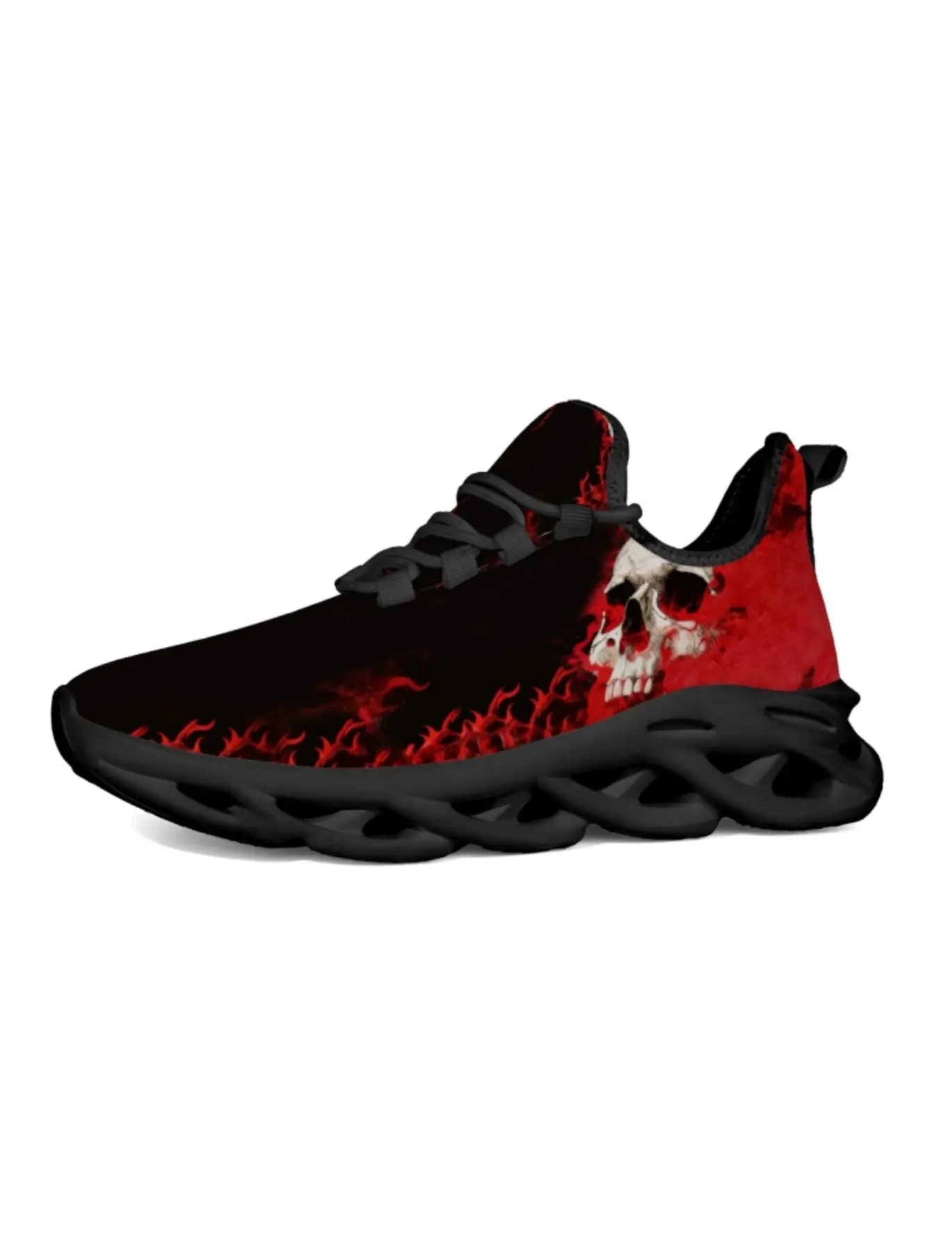 Unisex Dark Flame Skull Sneakers, Gothic Rock Style, Breathable Thick Sole Dad Shoes, Unique Trendy Design, All Seasons Wear