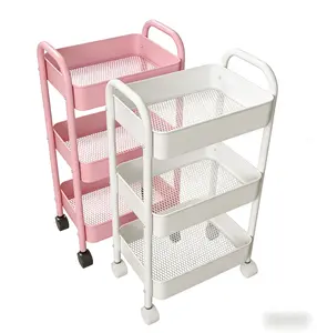 Basics 3-Tier Rolling Utility or Kitchen Cart, Lockable Wheels, Multifunctional Storage, Metal Storage Organizer, Portable, Dusty