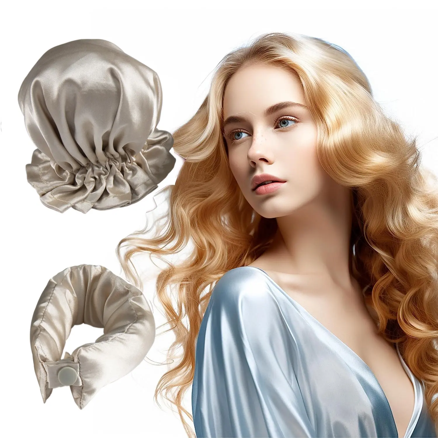 A pair of khaki hair covers (OPP)