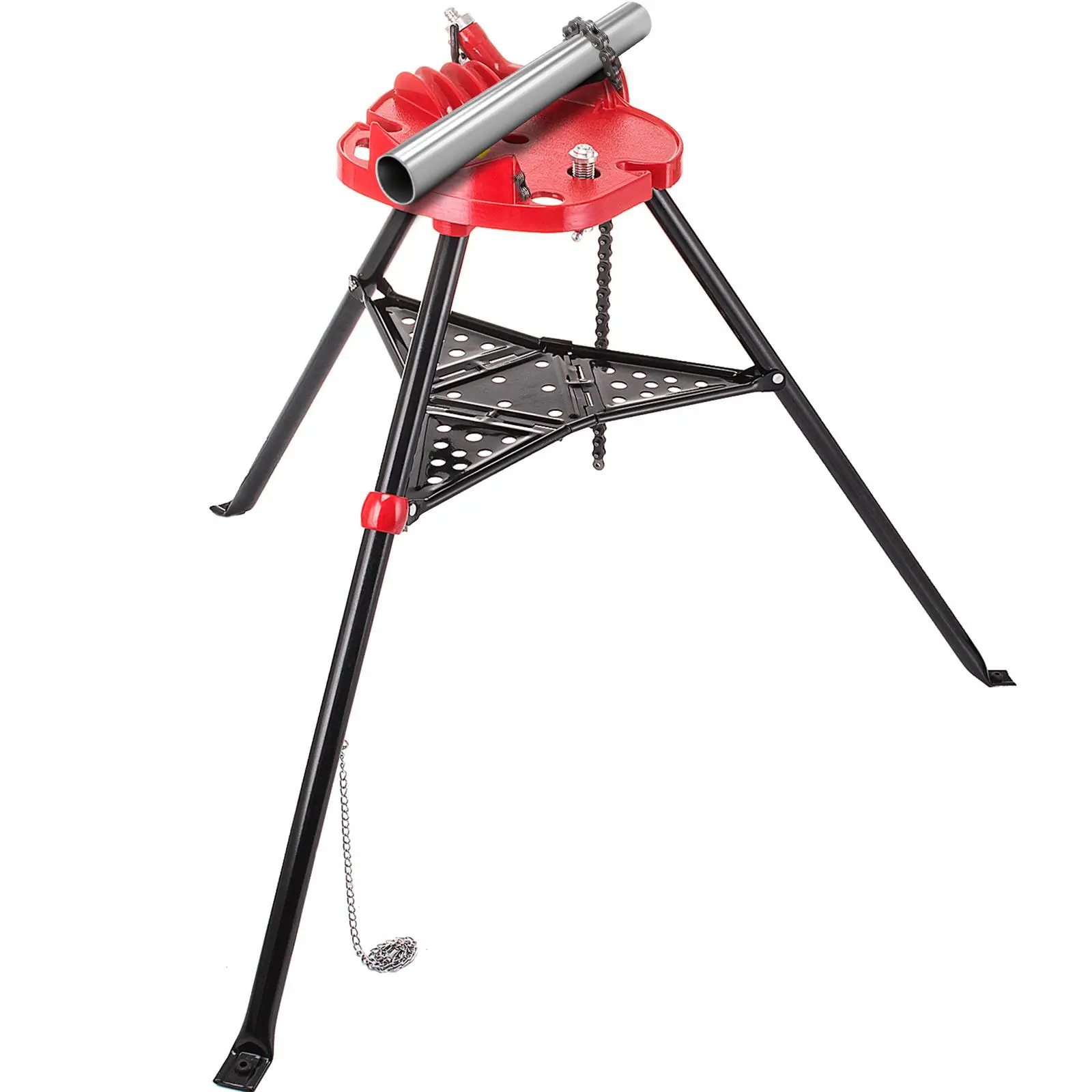 【summerfinds】VEVOR 460-6 Tripod Pipe Chain Vise 1/8\"-6\" Capacity, Pipe Stand Portable Foldable Steel Legs,Pipe Jack Stands with Tool Tray, Tripod Stand Chain Vise Ideal for a Variety of Pipe Materials