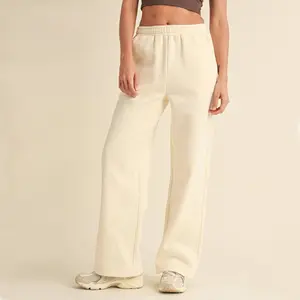 Laura Cozy Fleece Wide Leg Sweats: Cream