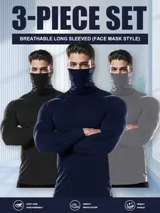 Three Pieces Of Men's Clothing: Dry, Comfortable, Fitness-oriented, Casual, Sportswear, Moisture-wicking, High Collar, Long Sleeves.