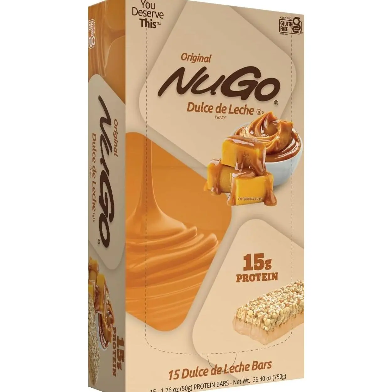 NuGo Protein Bar, Dulce De Leche, 15g Protein, Gluten Free, 15 Count