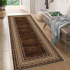 【GARVEE】Washable 2x6 Hallway Runner Rugs, Soft Non Slip Kitchen Rug Carpet, Indoor Modern Geometric Rugs, Low Pile Throw Runner for Laundry Entryway Bathroom, Red Brown