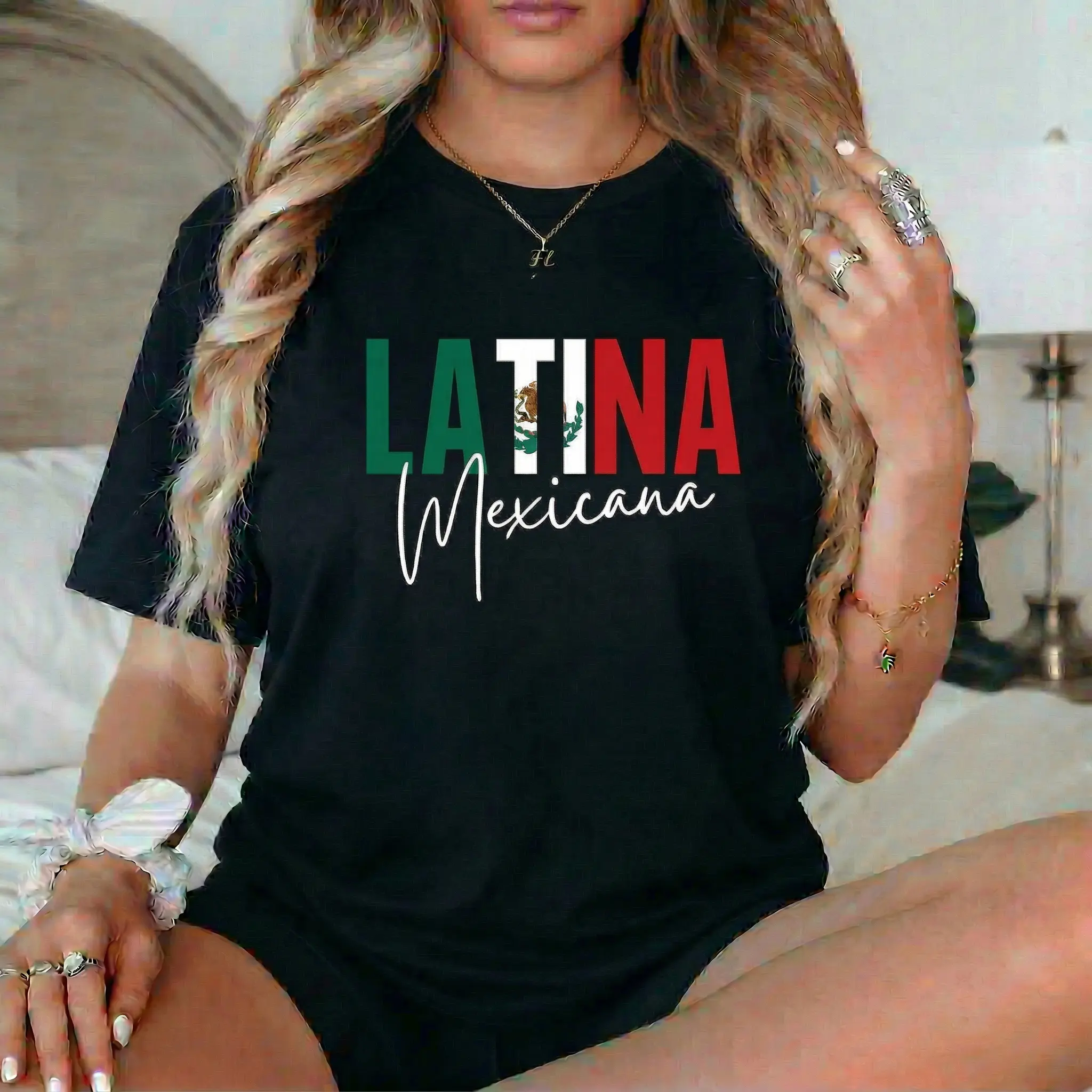 Women's Cotton Short-Sleeve Graphic Tee - Latina Mexicana, Mexican Pride Flag Eagle, Cinco de Mayo, Hispanic Heritage Month Outfit, Empowerment Clothes