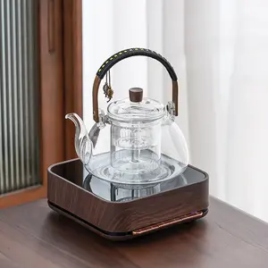 ZENATION Japanese Style 950ml Glass Teapot with Removable Infuser, Stovetop Safe Tea Kettle, Blooming and Loose Leaf Tea Maker Set (Clear) Borosilicate Stylish Fruit Teacup