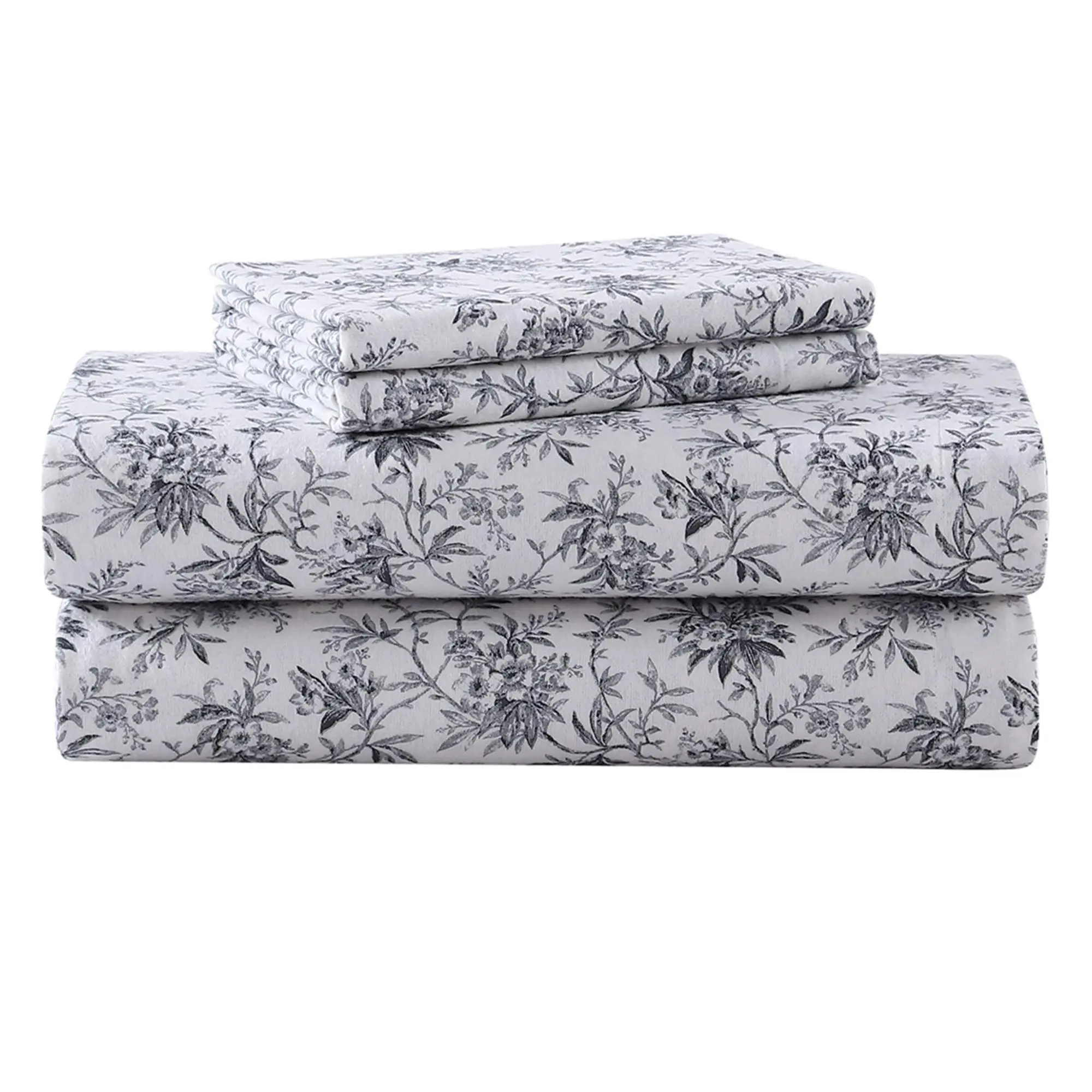Laura Ashley Faye Black Toile Twin Flannel Sheet Set