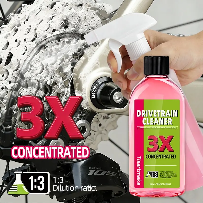 Tisartmake Drivetrain Cleaner 103ml, 3X Concentrated High‑Foam Bike Chain Oil Degreaser, Neutral Formula Safe for Paint, For Road Bike, Mountain Bike, Bicycle & Motorcycle Cycling Gear Transmission System