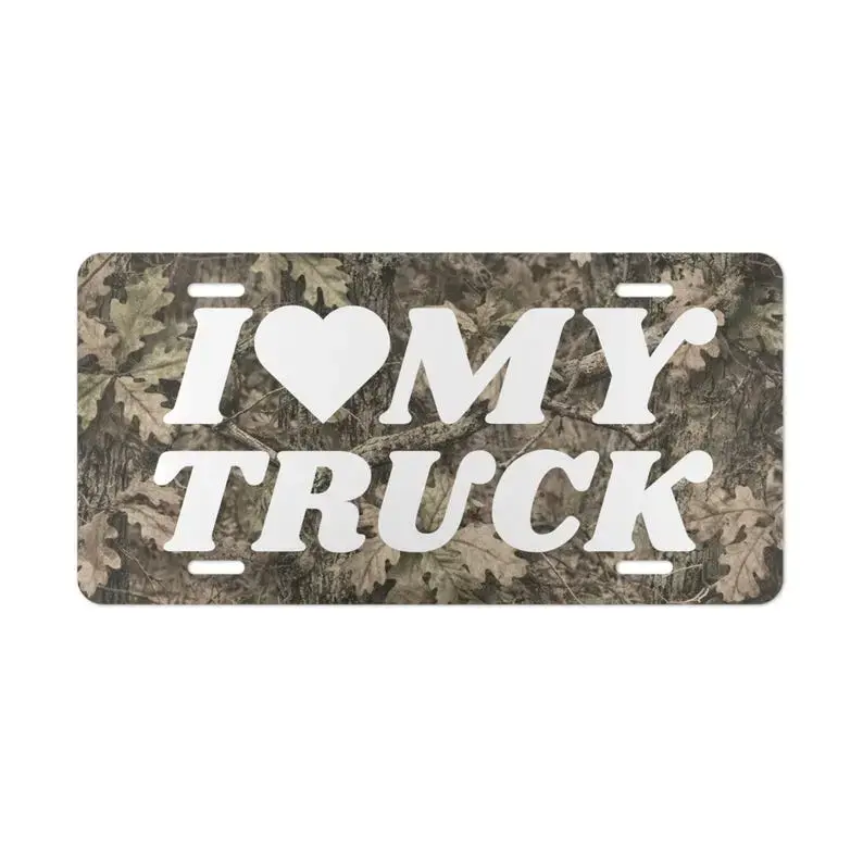 I Love My Truck Camo License Plate, Retro Western Car Accessory