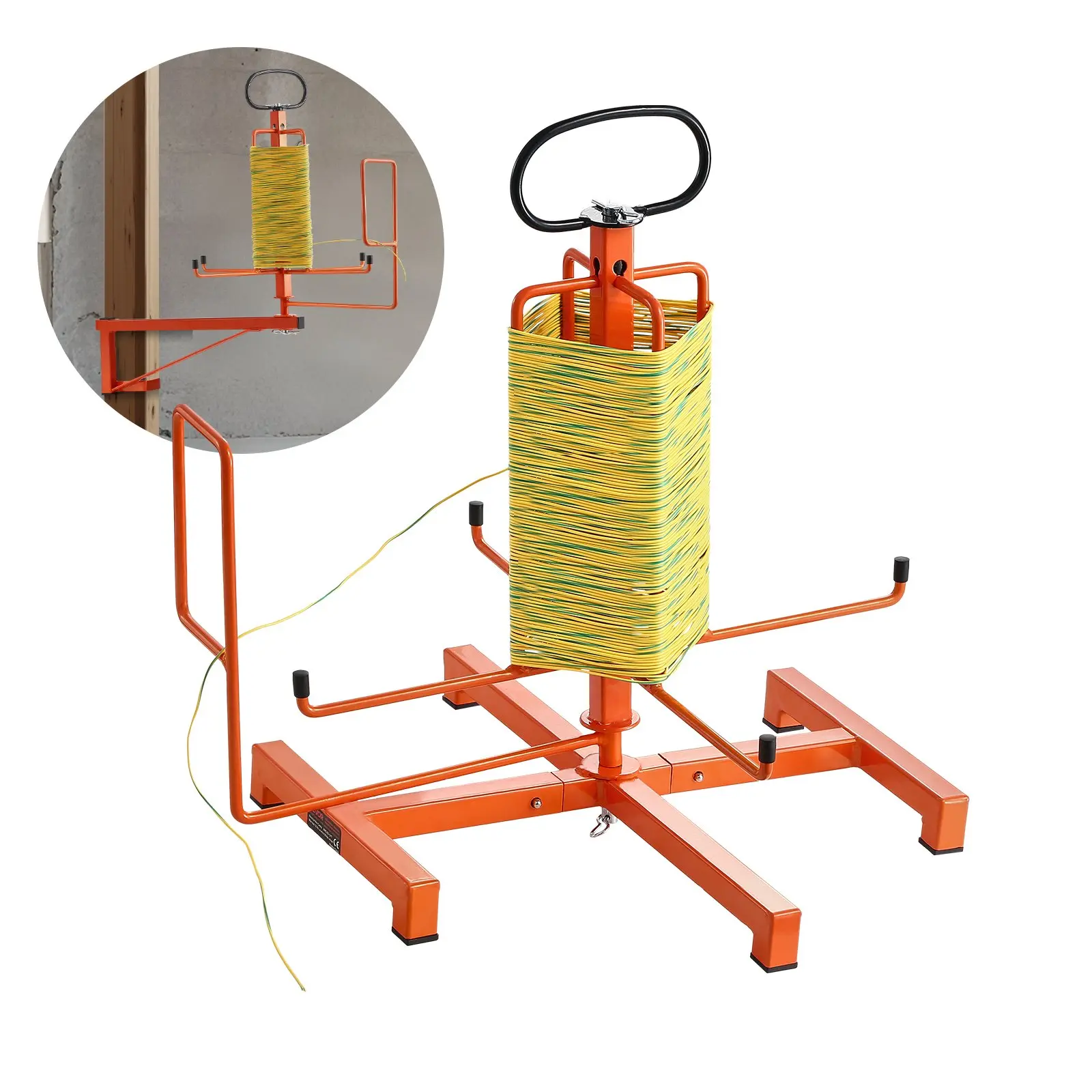VEVOR Cable Dispenser - Floor/Stud Mounted, Portable Cable Storage Rack with Anti-Slip Metal Handle, Swivel Eyelet, 100 lbs Capacity, 16.54 in Max Diameter, Durable for Electrical, Retail Use, 16.54 In Maximum Diameter