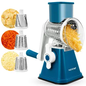 Nutrichef 3 in 1 Cheese Grater, Slicer & Shredder | Multipurpose Grater with Rotatory Handle & Strong Suction Base - Ideal for Slicing Cheese, Vegetables & More - Home Kitchen Essentials