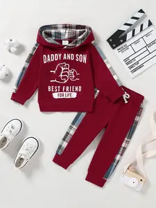 Toddler Boy Fashion Sweatshirt Set Color Block Hoodie Elastic Waist Casual Pants Two-piece Outfits Set Little Boy Letter Printed Set
