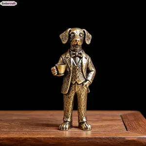Vintage Brass-Copper Dog Sculpture - Handmade Retro Mini Animal Figurine Tea Pet, Decorative Room Desk Table Ornaments, Unique Brass Craft Collectible, Gifts for Adults