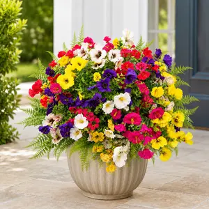 48 Pcs Artificial Flowers Fake Plants for Outdoors Decoration, Silk Morning Glory, Daisy, Pansy,  with green Boston Fern Realistic UV Resistant Faux Flowers for Outside Planter Porch Yard Patio Garden Home Indoor, Artificial Flowers for Outside