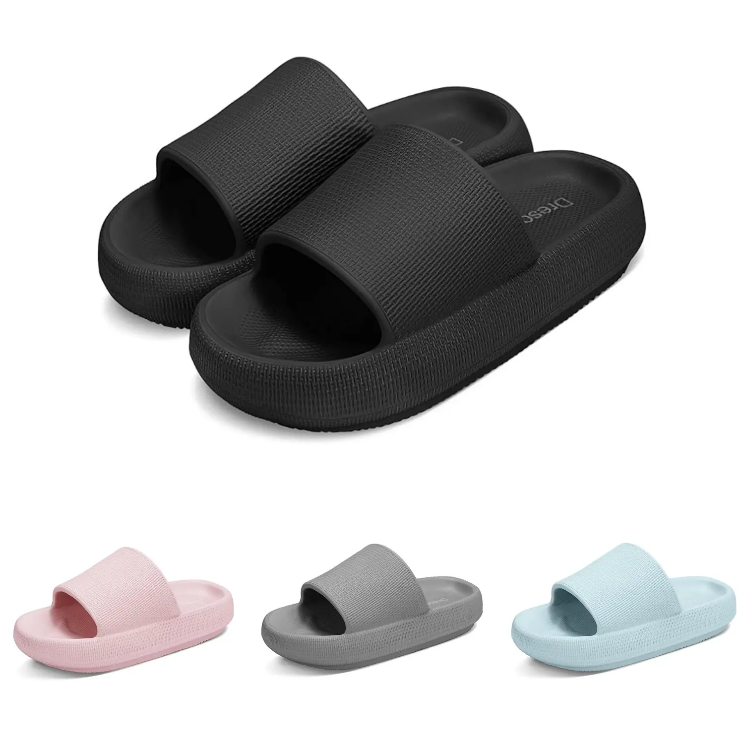 Unisex Shower Shoe Slides, Solid Pillow Sandals with Ultra Cushion Thick Sole, Non-Slip & Quick Drying for Bathroom