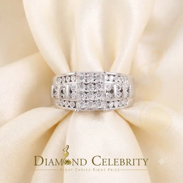 DiamondCelebritees Cinderella Rectangle Real 0.16ct Diamond 925 Silver White Womens Ring Size 8