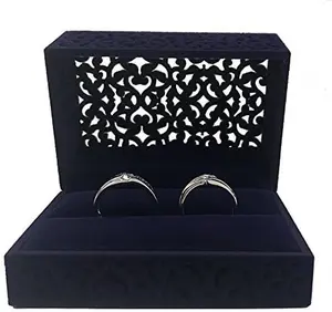 Designster Ring Bearer Box, Double Ring Box, Hollow Velvet Ring Box, Ring Holder for Wedding Ceremony (Dark Blue) Generic