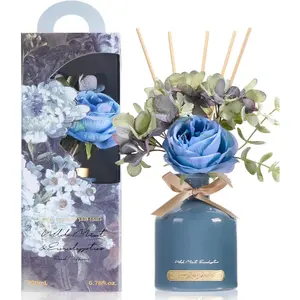 Reed Diffuser Set, 6.7oz Flower Reed Diffuser with Sticks, Mint & Eucalyptus Essential Oil, Long Lasting   for Bathroom, Bedroom & Shelf Decor, Aesthetic  for Women