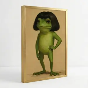 Whimsical Frog Portrait Canvas Poster Funny Animal Abstract Mimalist Green Funny Frog Poster Art Print Bob Haircut Kids Playroom Decor Frog Lover Gift Unique Wall Art quirky wall decor funny poster unique art decor Mothers Day Gifts For Mom