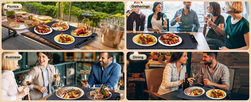 FOHERE Warming Mat for Food Full Surface Heating with 3 Modes, Electric Warming Tray Keeping Food Warm or Thawing for Parties Buffets Gatherings Holidays Daily Use, Versatile, Rollable, Dark Blue